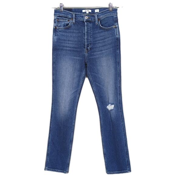 RE/DONE 80s Slim Straight Jeans Medium Wash Button Fly Distressed Women's 29 - Picture 1 of 5